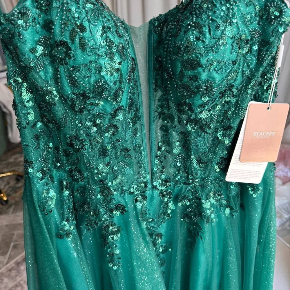 A-line gown with sweep train and vines + appliqued sequins - Picture 2 of 5